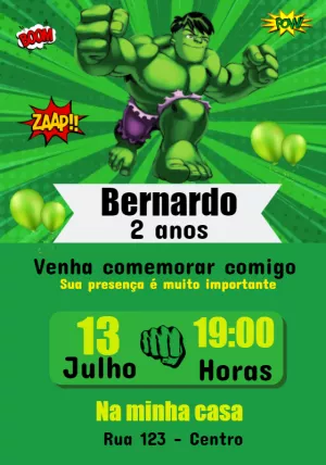 Convite de Aniversário Incrível Hulk para Editar Online