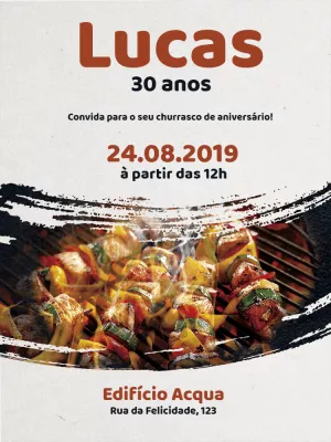 Convite de Aniversário Churrasco com Foto para Editar Online