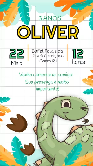 Convite Aniversário Dinossauro Fofo para Editar Online