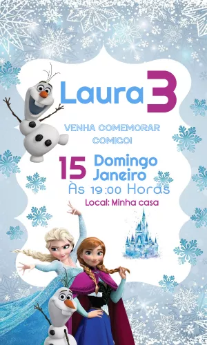 Convite de Aniversário Frozen com Personagens para Editar