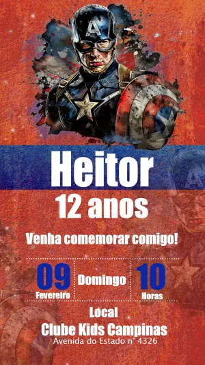 Convite Aniversário Capitão América para Editar Online