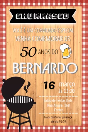 Convite de Aniversário Churrasco Rústico para Editar Online