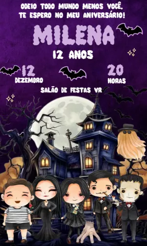 Convite de Aniversário Wandinha Addams e Família para Editar