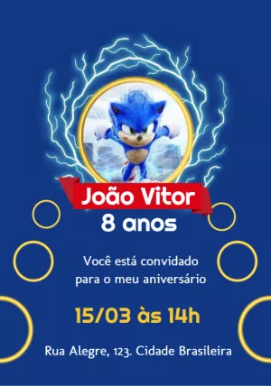 Convite de Aniversário Sonic para Editar e Imprimir