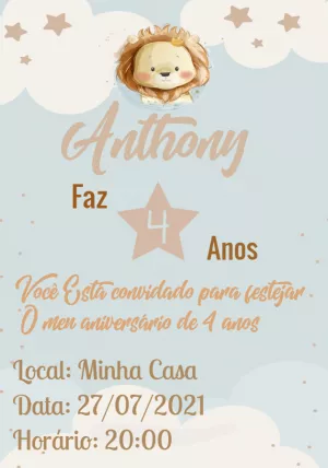 Convite de Aniversário Leãozinho Fofo para Editar Online