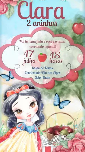 Convite Aniversário Branca de Neve para Editar Online