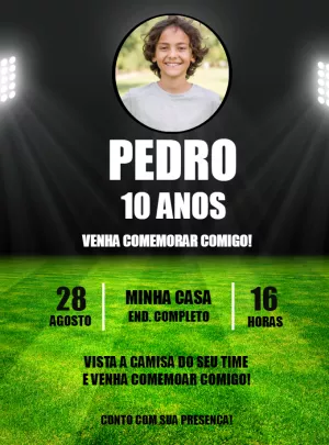 Convite de Aniversário Futebol com Foto para Editar Online