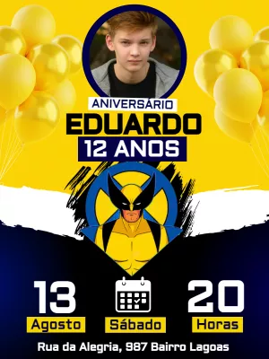 Convite de Aniversário Wolverine com Foto para Editar Online