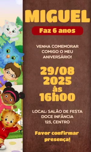 Convite de Aniversário Daniel Tiger para Editar Online