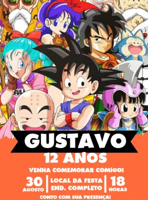 Convite de Aniversário Dragon Ball Clássico para Editar Online