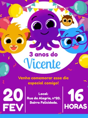 Convite de Aniversário Bolofofos com Personagens para Editar