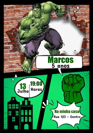 Convite de Aniversário do Hulk para Editar Online