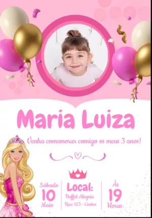 Convite de Aniversário Barbie com Foto para Editar Online