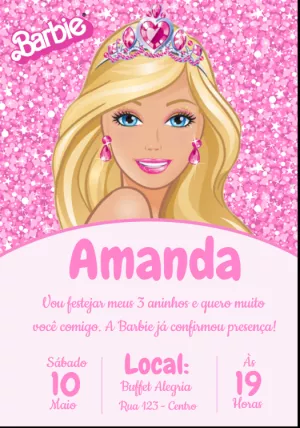 Convite de Aniversário Barbie Princesa para Editar Online