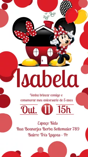 Convite de Aniversário Minnie Vermelha para Editar Online