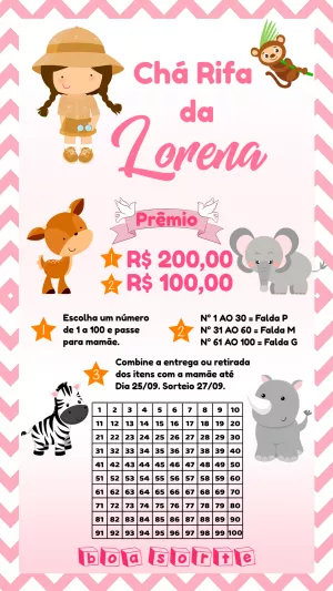 Chá Rifa Safari Menina com Animais para Editar Online