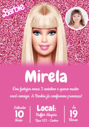 Invitación de cumpleaños Barbie – Estático – Convites e Artes Digitais