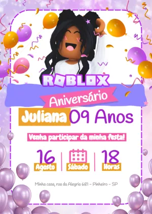 Convite Aniversário Roblox Menina para Editar Online