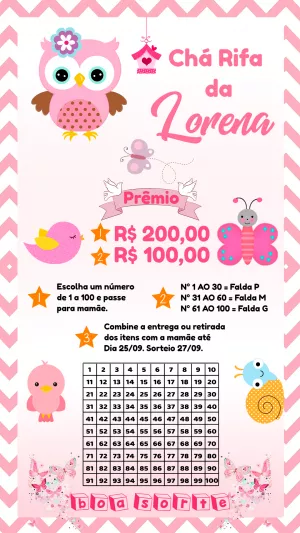 Chá Rifa Jardim Encantado com Corujinha para Editar Online