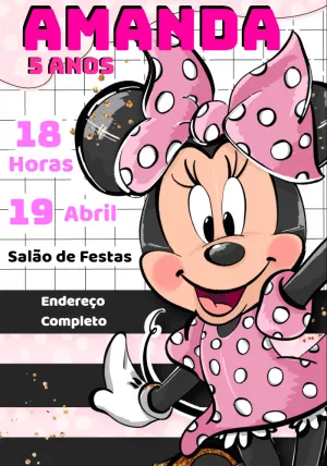 Convite de Aniversário Minnie Mouse Rosa para Editar Online