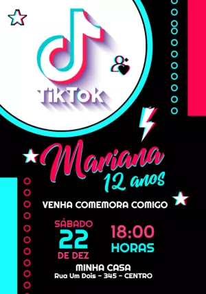 Convite de Aniversário TikTok para Editar Online Facilmente