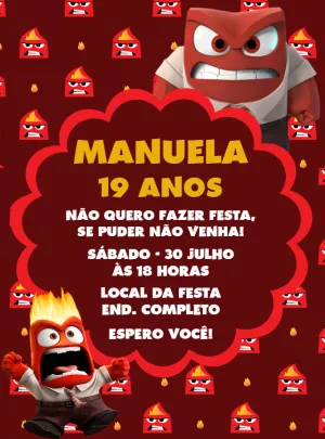 Convite Aniversário Divertidamente Raiva para Editar Online