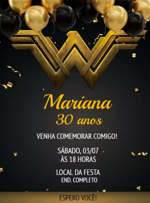 Convite Aniversário Mulher Maravilha Dourado para Editar