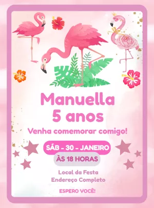 Convite Aniversário Flamingo Tropical para Editar Online