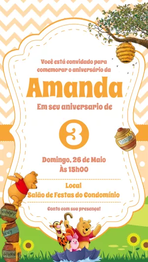 Convite de Aniversário Ursinho Pooh para Editar Online