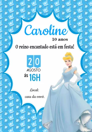 Convite de Aniversário Cinderela para Editar Online