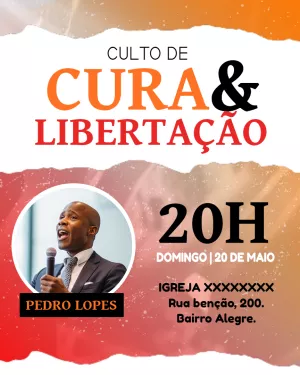 Convite para Culto de Cura e Libertação com foto para Editar