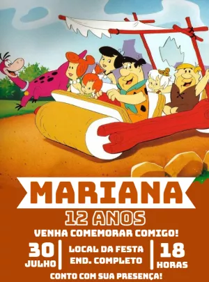 Convite de Aniversário Os Flintstones Editável Online