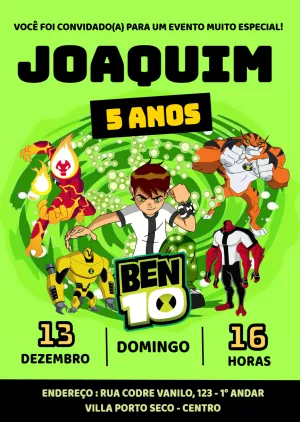 Convite de Aniversário Ben 10 e Aliens para Editar Online