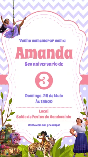 Convite de Aniversário Encanto com Personagens para Editar Online