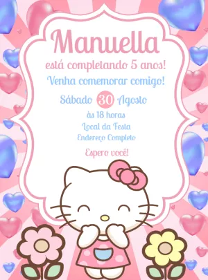 Convite de Aniversário Hello Kitty para Editar Online