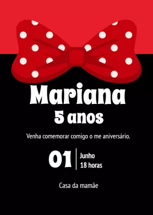 Convite Aniversário Minnie Vermelha com Laço para Editar