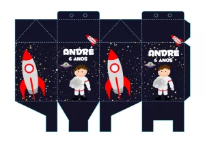 Molde Caixa Milk Astronauta Editável para Festa Infantil