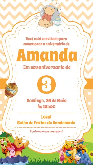 Convite de Aniversário Ursinho Pooh e Turma para Editar