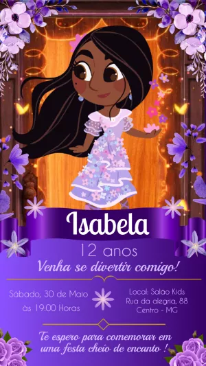 Convite de Aniversário Encanto Isabela para Editar Online