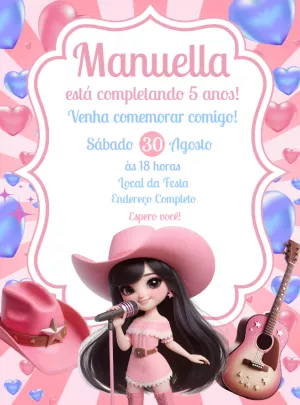 Convite de Aniversário Boiadeira para Editar Online