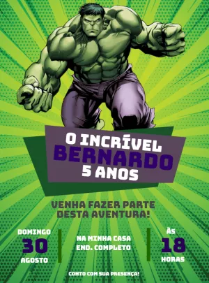 Convite de Aniversário O Incrível Hulk para Editar Online
