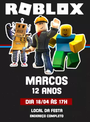 Convite Aniversário Roblox com Personagens para Editar Online