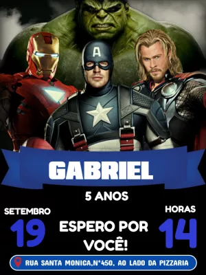 Convite de Aniversário Vingadores com Heróis para Editar Online