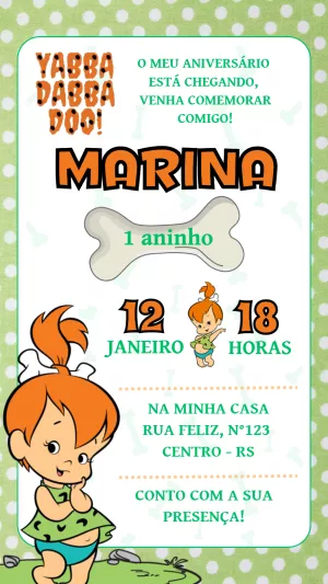 Convite de Aniversário Pedrita Flintstones para Editar Online