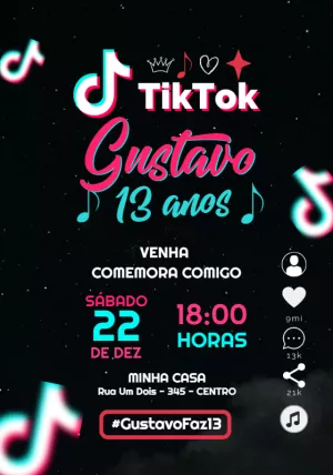Convite de Aniversário TikTok para Editar Online