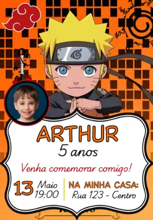 Convite de Aniversário Naruto com Foto Editável