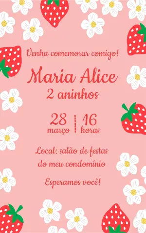Convite de Aniversário Moranguinho para Editar Online