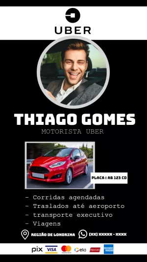Cartão de Visita Uber com Foto para Editar Online