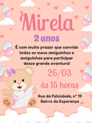 Convite de Aniversário Ursinha Fofa para Editar Online