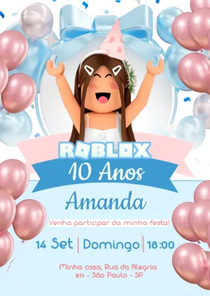 Convite de Aniversário Roblox Menina para Editar Online